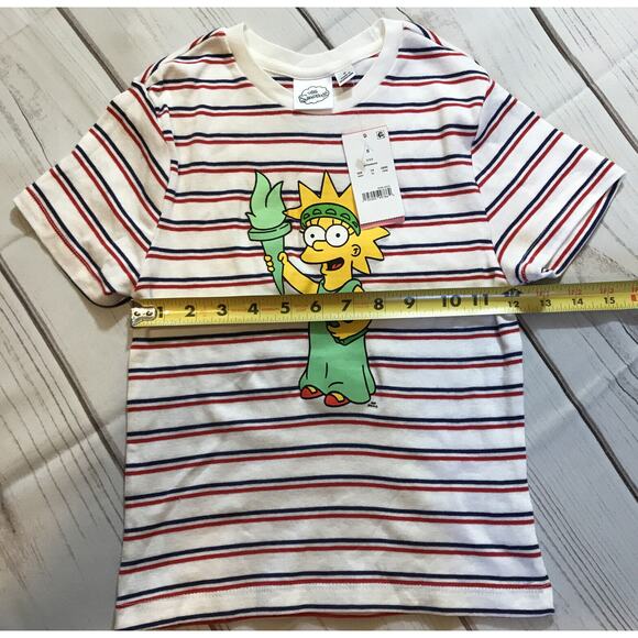 The Simpson Patriotic Graphic Print Short Sleeve Striped T-Shirt Women's S NWT - Picture 3 of 6